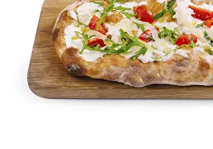 Food Photography Studio Setup Drucke: Artisan flatbread pizza with tomato
