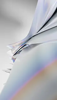 Metallic Surface Pattern Drucke: An artistic 3D render showcasing metallic sheets that spiral