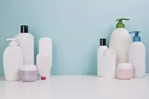 Cosmetic Product Assortment Drucke: Assorted cosmetics bottles jars