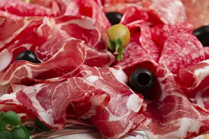 Italian Meat Products Drucke: Assorted, meat appetizer, prosciutto