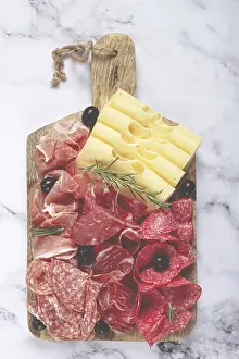 Breakfast Meat Selection Drucke: Assorted meat, appetizer, prosciutto