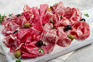 Prosciutto Appetizer Drucke: Assorted, meat appetizer, prosciutto