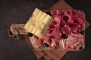 Breakfast Meat Selection Drucke: Assorted meat, appetizer, prosciutto