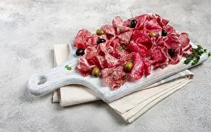Prosciutto Salami Ham Platter Drucke: Assorted, meat appetizer, prosciutto