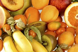 Orange Background Food Photography Drucke: Assorted orange fruit on white background