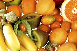 Orange Background Food Photography Drucke: Assorted orange fruit on white background