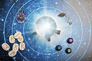 Zodiac Sign Background Drucke: Astrology and divination tools featuring a pentagram