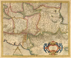 Southern Europe Maps Drucke: Atlas, map from 1623, Romandiola