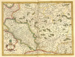 Black And White Map Art Drucke: Atlas, map from 1623, Silesia, Poland