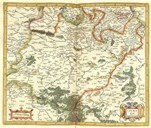 Digitally Restored Engravings Drucke: Atlas, map from 1623, Thuringia