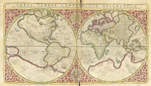 Vintage World Map Illustration Drucke: Atlas, map from 1623, world map