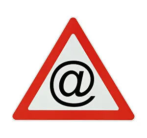 Symbolic Road Sign Drucke: Attention! caution in the internet - white background