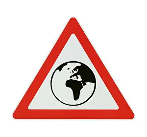 Environmental Pollution Symbol Drucke: Attention! globalization - white background