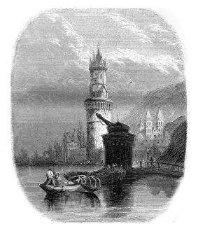Rhine River View Drucke: Audernach of view on the Rhine