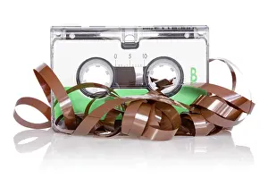 Studio Shot Drucke: Audio Cassette With Pulled Out Tape