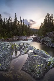 Deserted River Scenery Drucke: Austbygdae, waterfall, river