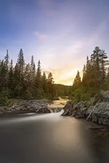 Deserted Waterfall In Europe Drucke: Austbygdae, waterfall, river