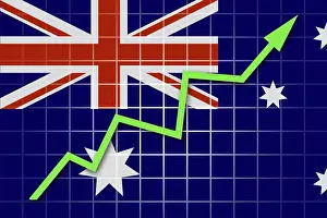 Australian Flag Drucke: The Australian flag and arrow graph going up