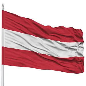 Austrian National Flag Drucke: Austria Flag on Flagpole, Flying in the Wind