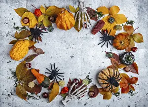 Autumn Background Drucke: Autumn, background, with pumpkin