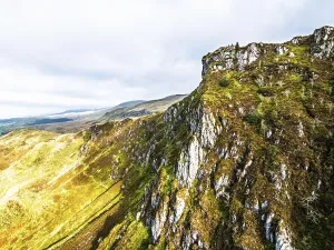 Top Down View Of Welsh Countryside Drucke: Autumn colours over Mach Loop from a drone