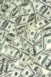 Hundred Dollar Bill Pile Drucke: Background of hundred dollars bank notes