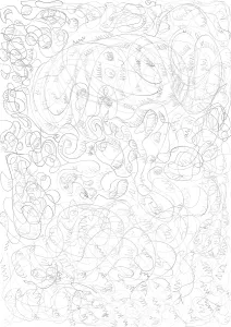 Childlike Drawing Drucke: Background image, pattern, naive child drawing