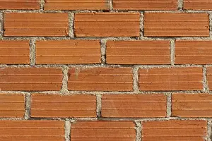Full Frame Brick Wall Drucke: Background image, wall of red bricks with cement