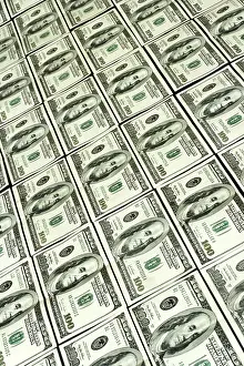 US Dollar Note Background Drucke: Background of rows hundred dollars bank notes