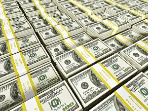 White Background Finance Drucke: Background of rows of US dollars bundles