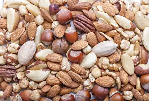 Close Up Nuts Drucke: Background and texture made from different kinds of nuts