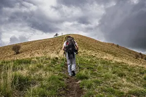 Alpine Foothills Scenery Drucke: Backpacker in the Italian alps