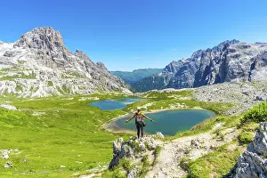 Italian Dolomites Drucke: Backpacker standing with open arms