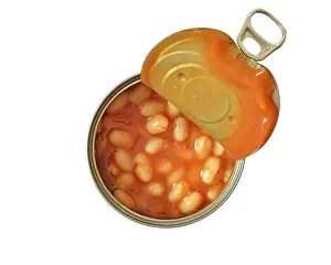 Bright Background Food Images Drucke: Baked Beans in an open tin