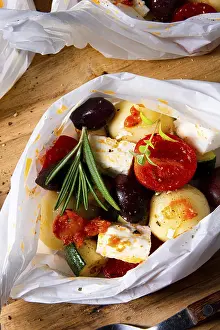 Baked Dumplings Drucke: Baked dumplings with courgette