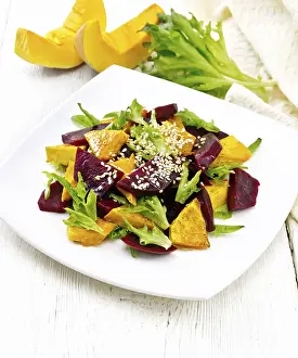 Arugula Salad Drucke: Baked pumpkin, boiled beetroot