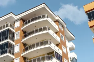 Modern Apartment Buildings Drucke: Balconies and blue sky with clouds