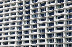 Exterior View Of A Tower Block Drucke: Many balconies, uniform, windows