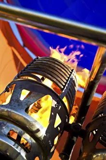 Multi Colored Hot Air Balloons Drucke: Balloon burner close up with flame