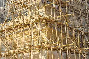 Deserted Construction Area Drucke: Bamboo scaffolding, construction work