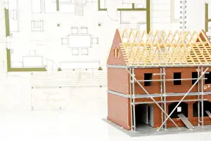 Brick Building Architecture Drucke: Bare brickwork model with construction plan