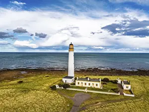 Northern Europe Aerial Landscape Drucke: Barns Ness Lighthouse from a drone