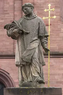 Central European Art Drucke: Baroque statue of Saint Peter in front of Einhardbasilika