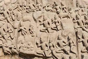 Indian Stone Carvings Drucke: Bas-relief Descent of the Ganges
