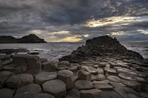Atlantic Ocean Rock Formations Drucke: Basalt columns by the coast at sunset