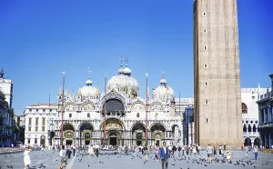 Venice Cathedral Drucke: Basilica, Cathedral, St Mark's Square, Piazza San Marco, Venice, Italy, 1956, Europe