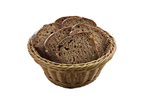 Natural Nutrition Facts Drucke: Basket with brown bread isolated on white