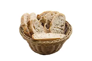 Freshly Baked Bread Drucke: Basket with white bread isolated on white