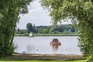 East Germany Beach Drucke: Bathing area with beach at Beetzsee