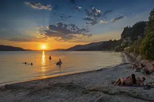 Baden Wurttemberg Evening Sky Drucke: Bathing area and beach, sunset
